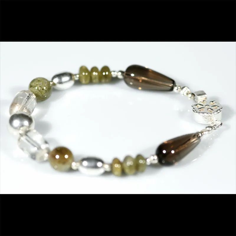 ---Bracciale con Quarzo Affumicato, Granato Verde, Quarzo Rutilato--