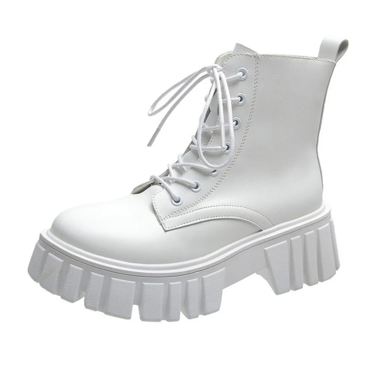 2022 nuove donne stivaletti bianchi stivaletti da combattimento stringati con suola spessa in pelle pu scarpe da donna con plate