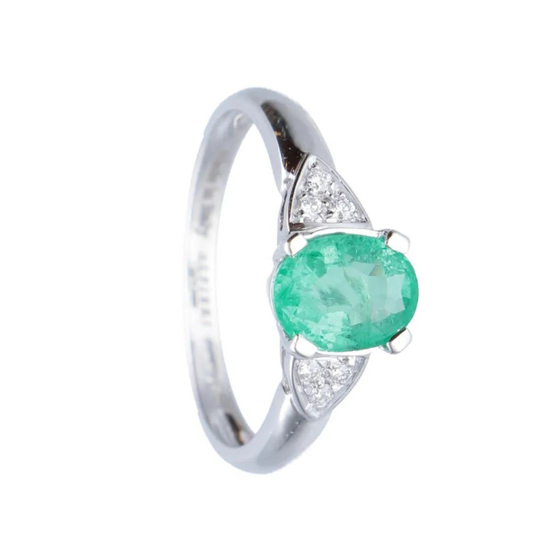 ANELLO IN ORO BIANCO CON DIAMANTI CT0.06 E SMERALDO CT 0.80