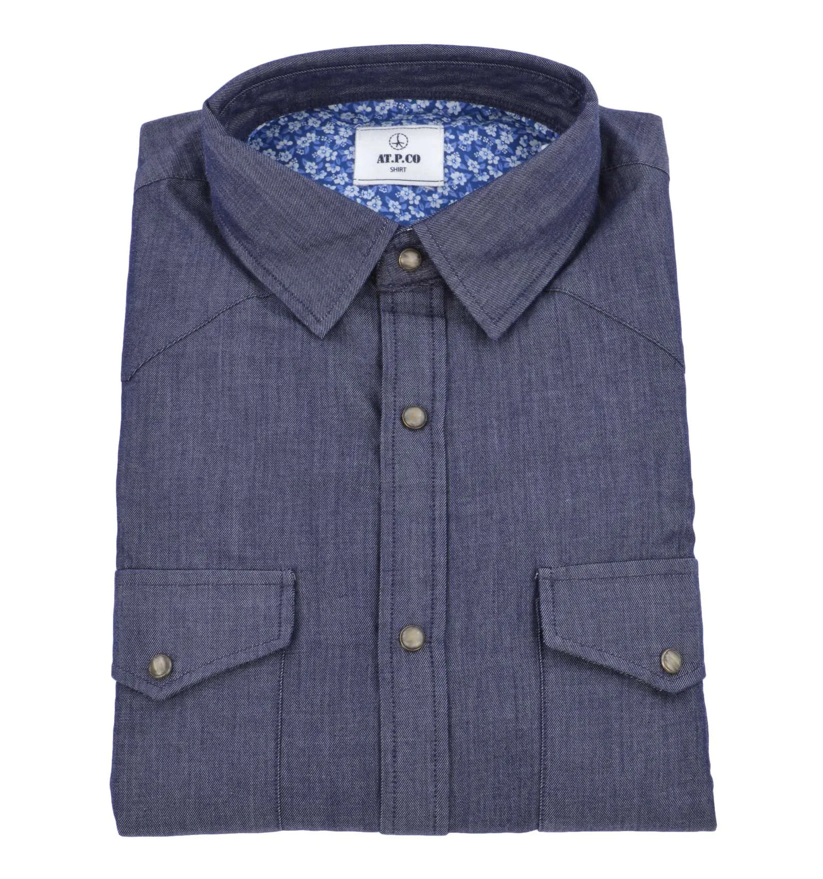 AT.P.CO uomo camicia blu scuro chambray con tasche A166RAUL A0556 780