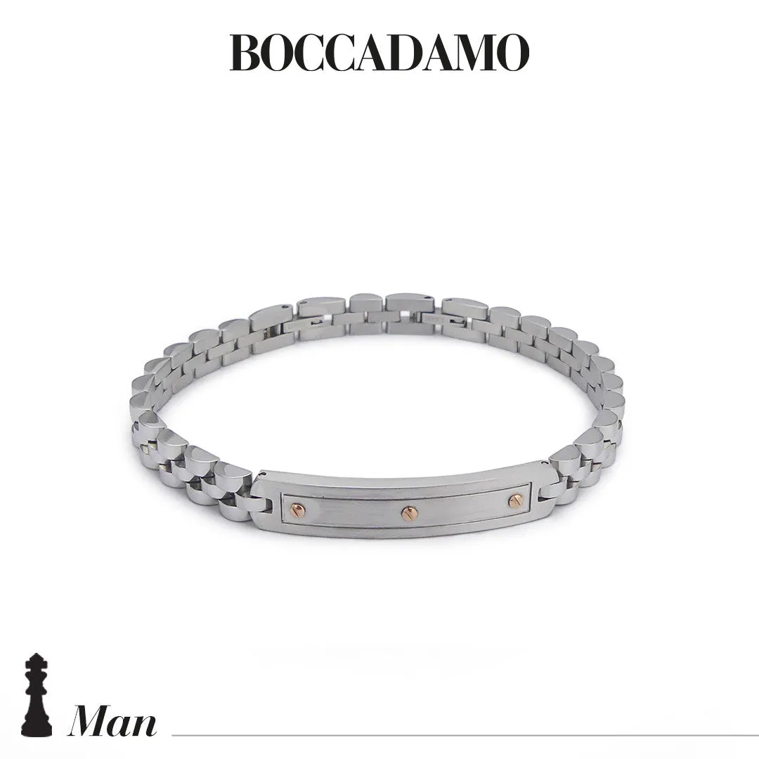 BOCCADAMO UOMO Bracciale Maglia Jubilee con Targa Centrale e PVD Rosè