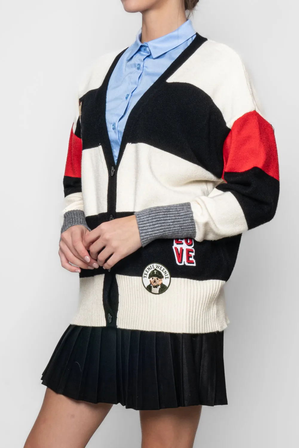 Cardigan a righe con teddy