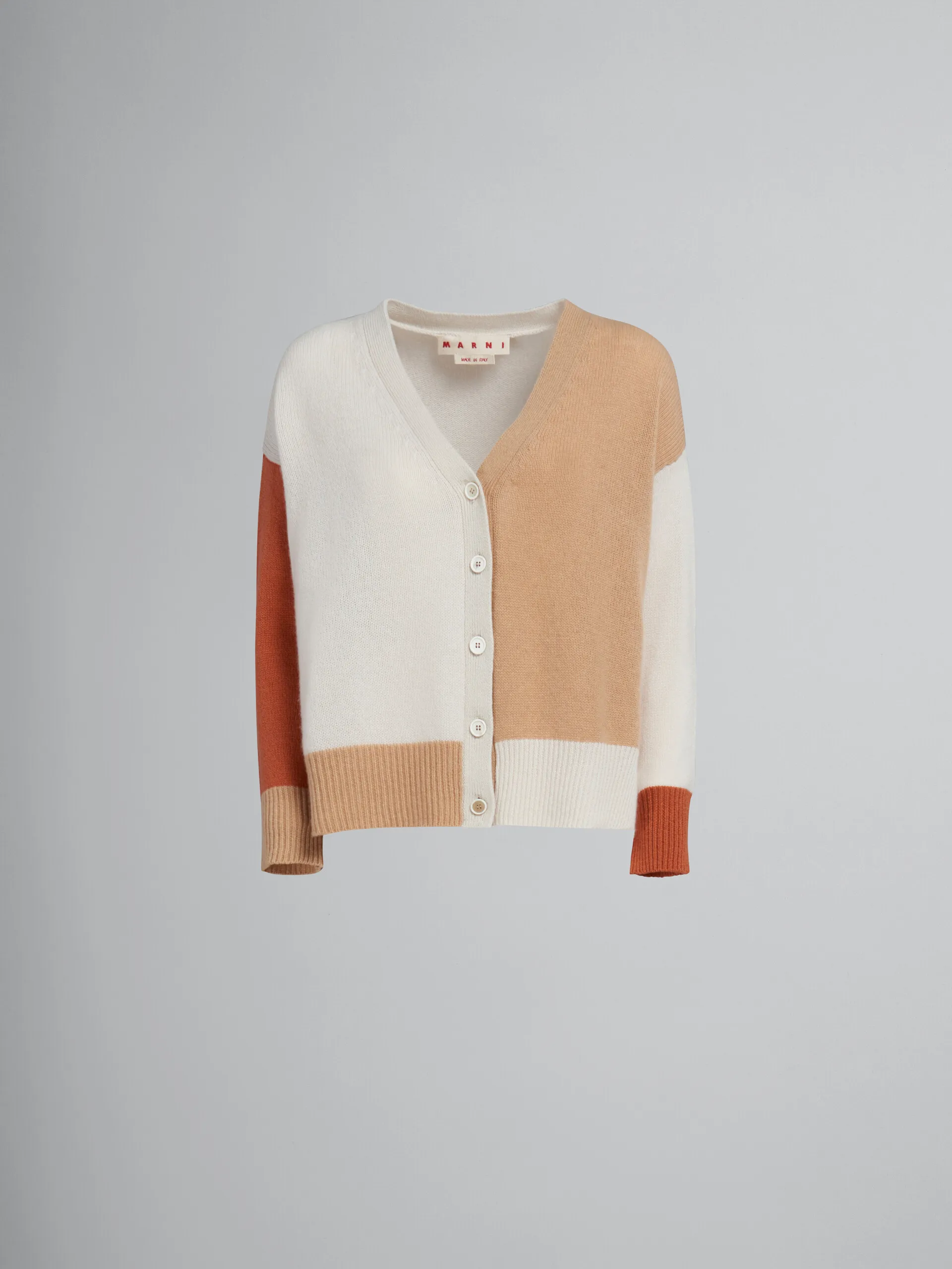 Cardigan in cashmere beige color block