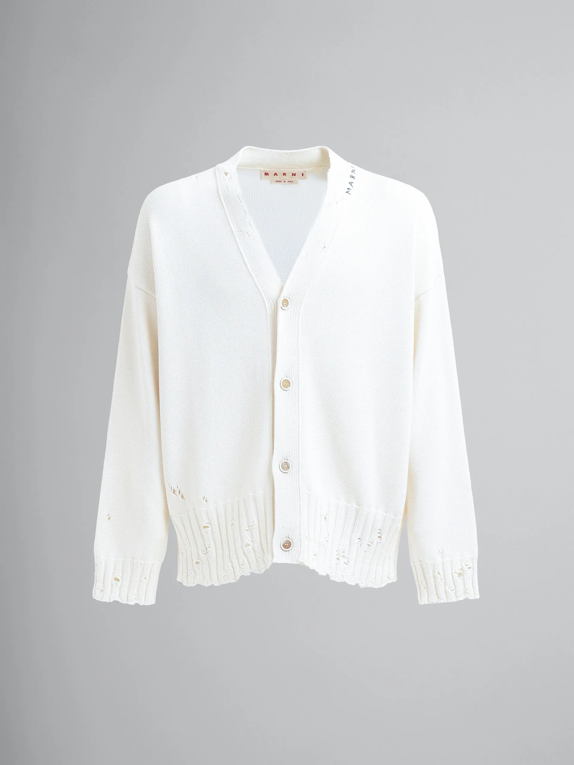 Cardigan in cotone bianco con logo Marni Mending