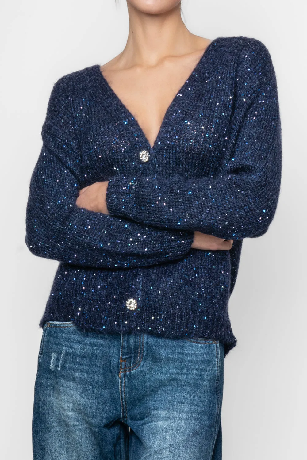 Cardigan in pailette con scollo a V