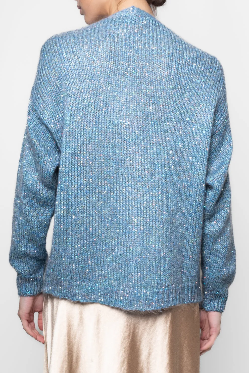 Cardigan in pailettes con scollo a V