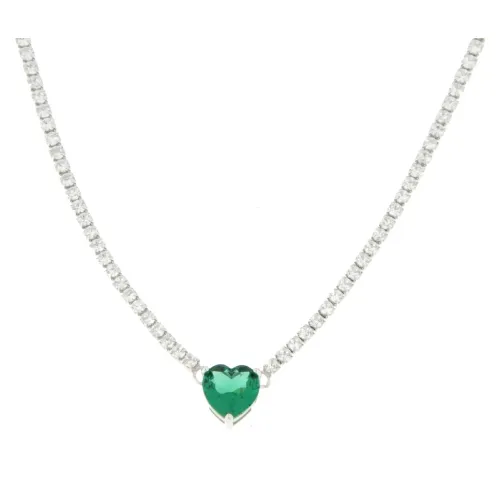 Collana Donna Tennis Cuore Verde Argento 925