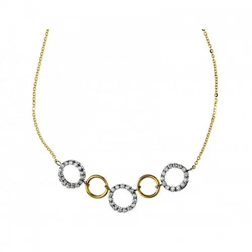 COLLANA ELEMENTI CERCHI DA DONNA IN ORO BIANCO E GIALLO 18 KT CON ZIRCONI