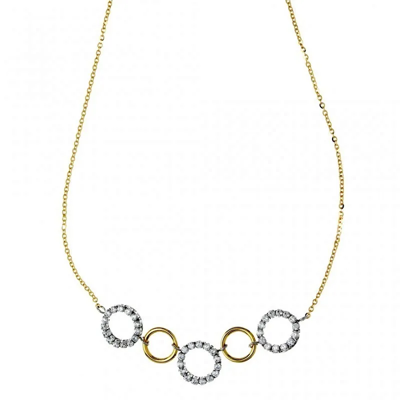COLLANA ELEMENTI CERCHI DA DONNA IN ORO BIANCO E GIALLO 18 KT CON ZIRCONI