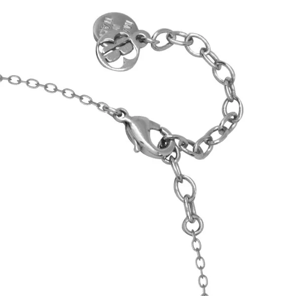 Collana in acciaio rosa con pendente a farfalla di strass    