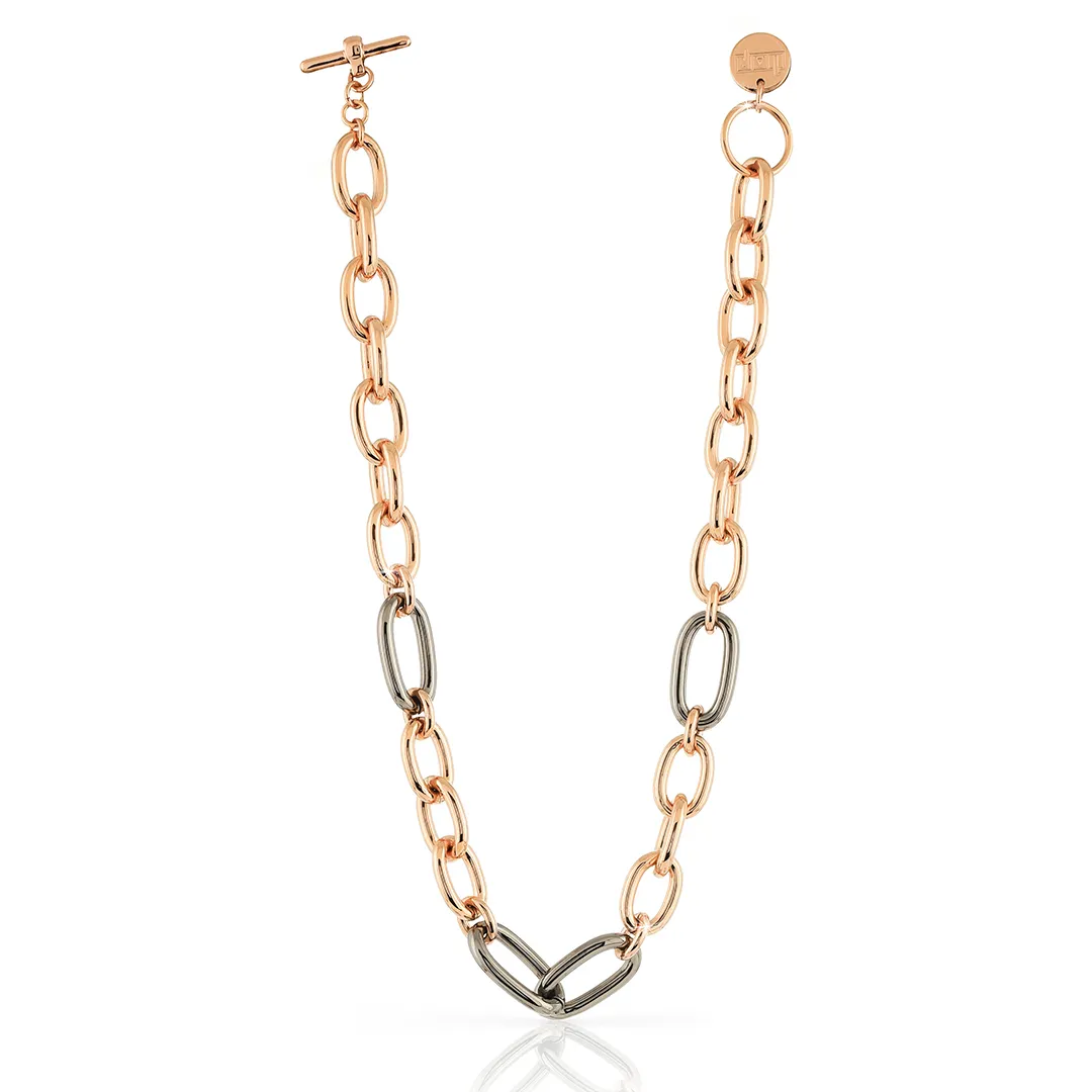 Collana in bronzo dorato rosa e nero