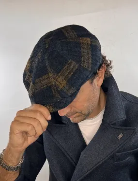 Coppola con bottone centrale a quadri blu/camel | Bastoncino