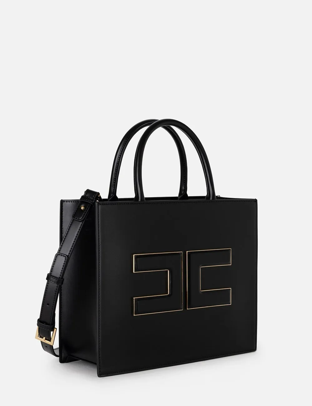 Elisabetta Franchi     Shopper media con placca logo nera