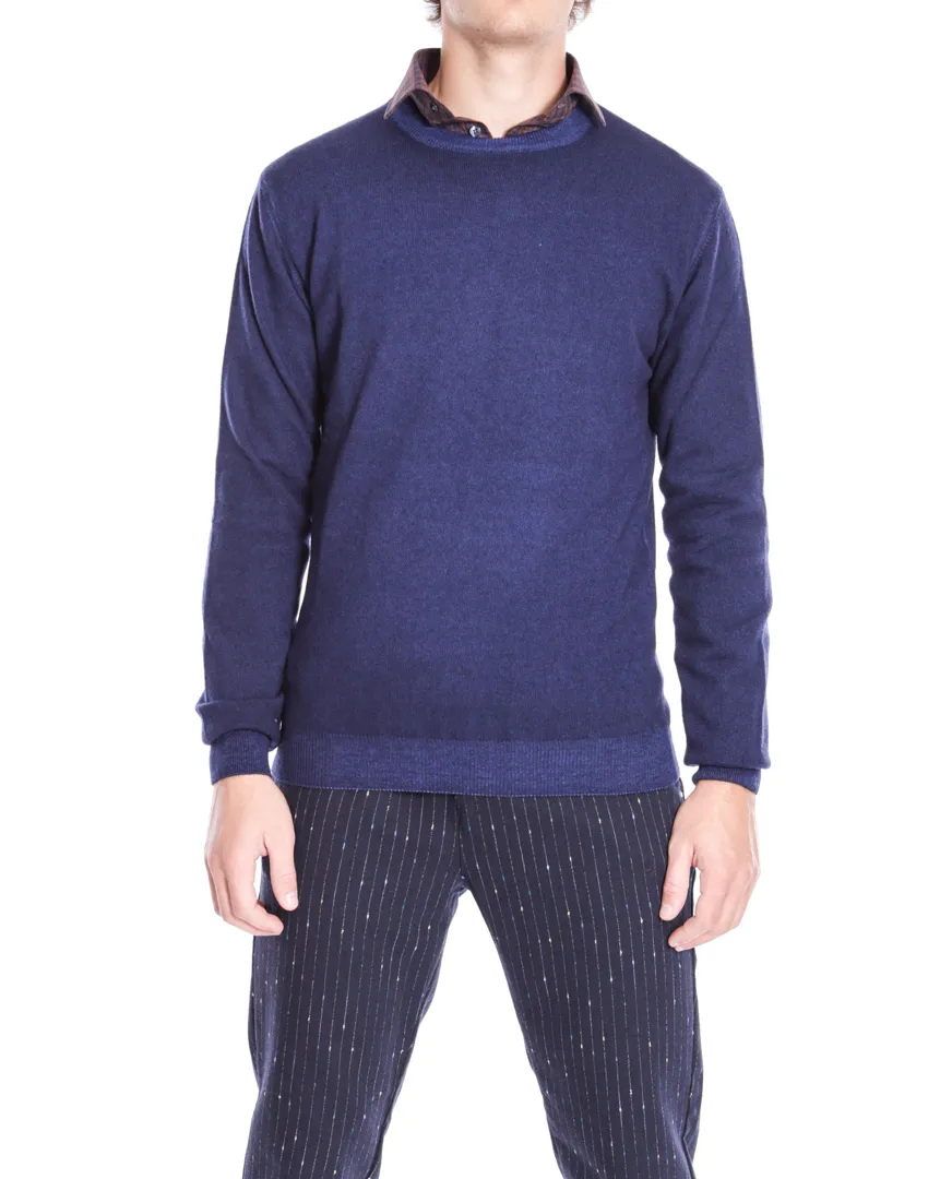Girocollo unito in merinos delavè blu navy | WOOL & CO