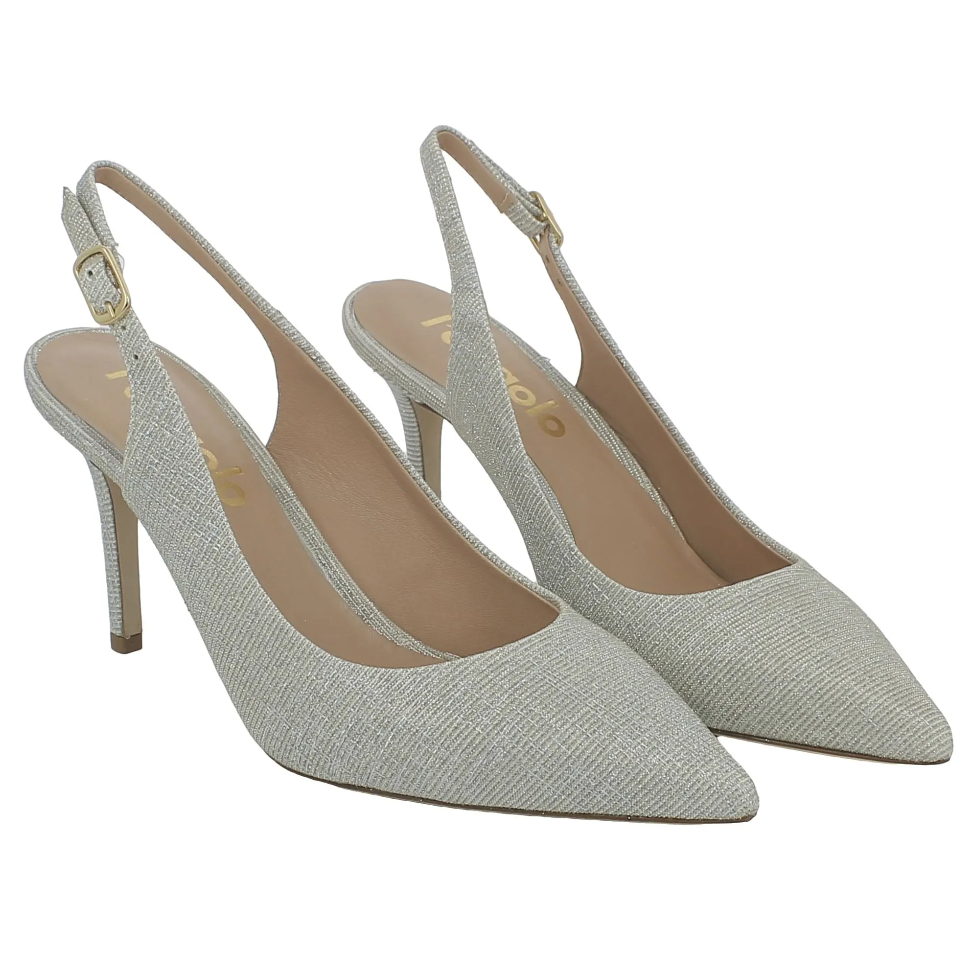 L'Angolo  Scarpa a punta laminata con slingback tacco 8 