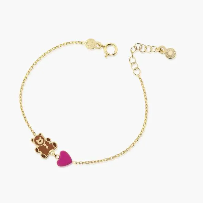 Le Bebè Bracciale Toys Oro Giallo E Smalto Orsacchiotto Cuore Pmg072