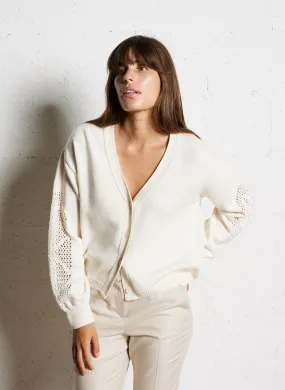  ONE STEP   TWIST - Cardigan ampio in misto cotone | Bianco