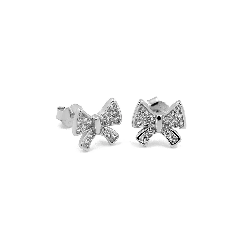 ORECCHINI FIOCCO NASCITA IN ARGENTO RODIATO ORO BIANCO 18 KT CON ZIRCONI