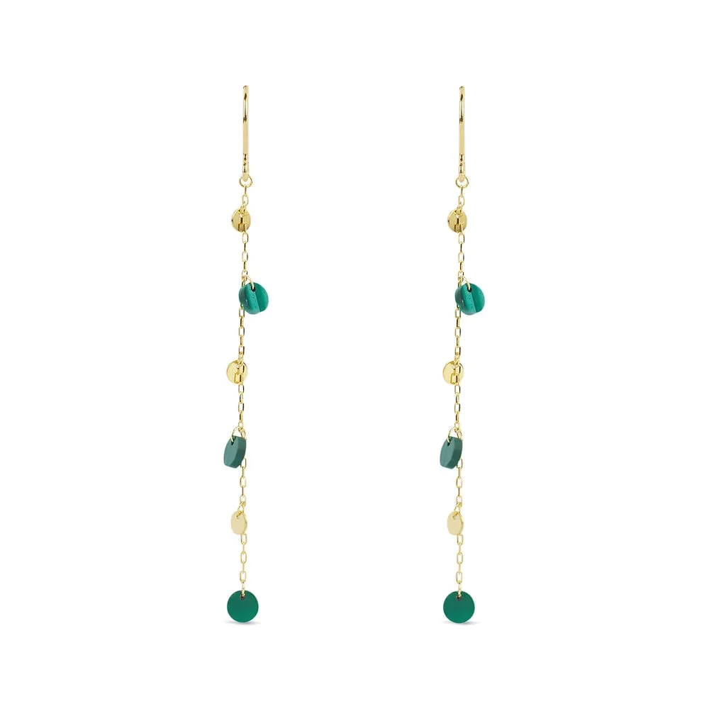 Orecchini Pendenti Beverly Oro Giallo 375/1000 Malachite Verde 1432978