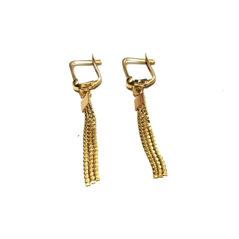 ORECCHINI PENDENTI CON FRANGE IN ORO GIALLO 18 KT CHIUSURA MONACHELLA