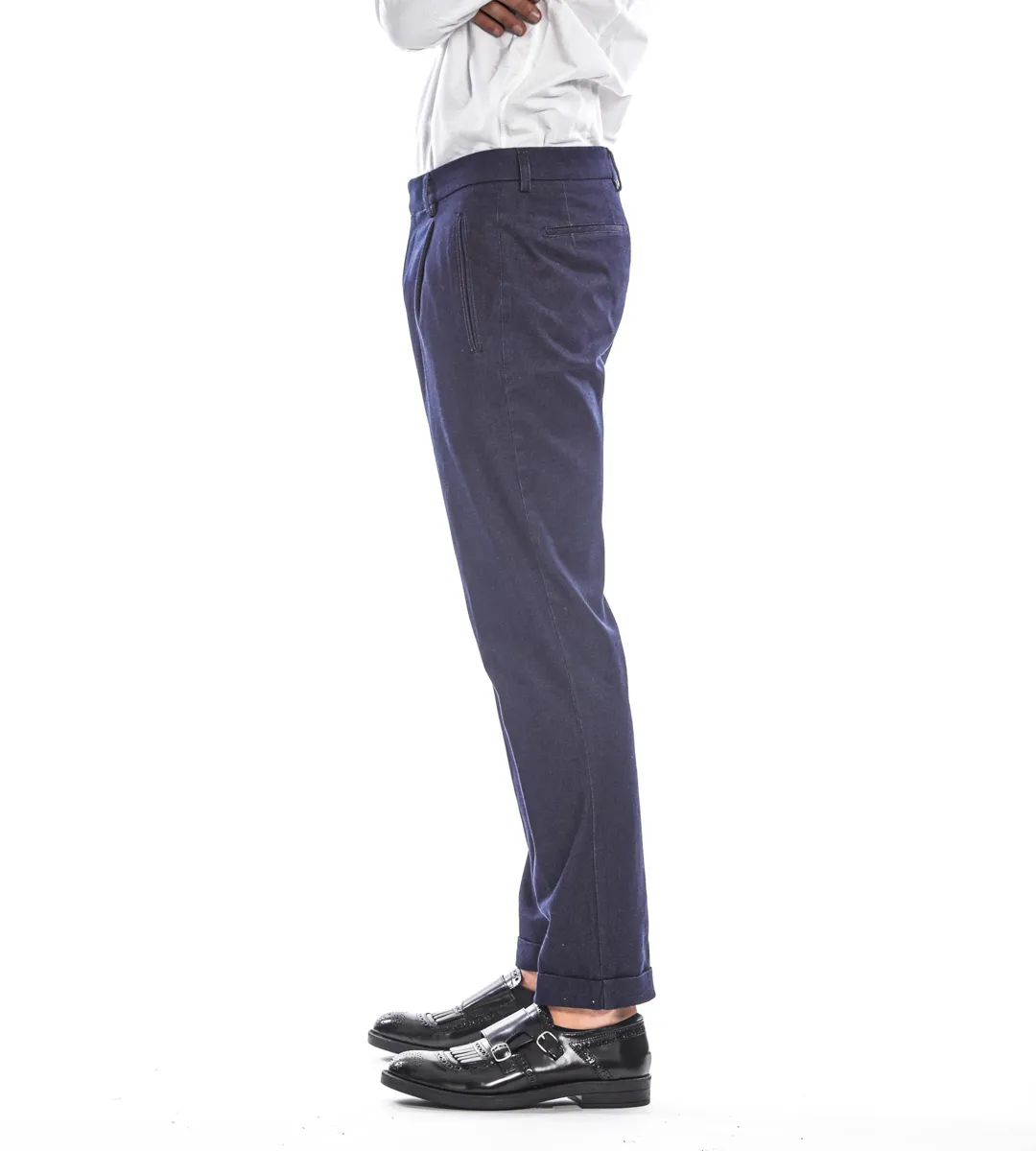 Pantalone in cotone stretch effetto denim blu scuro| BERWICH