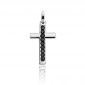 Pendente a Croce CHIMENTO IMMAGINI SACRE in Oro Bianco e Diamanti Black 0.31ct