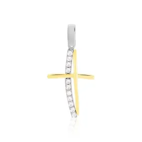 Pendente Croce Holy Oro Bicolore 375/1000 Cubic Zirconia Bianco 1409491
