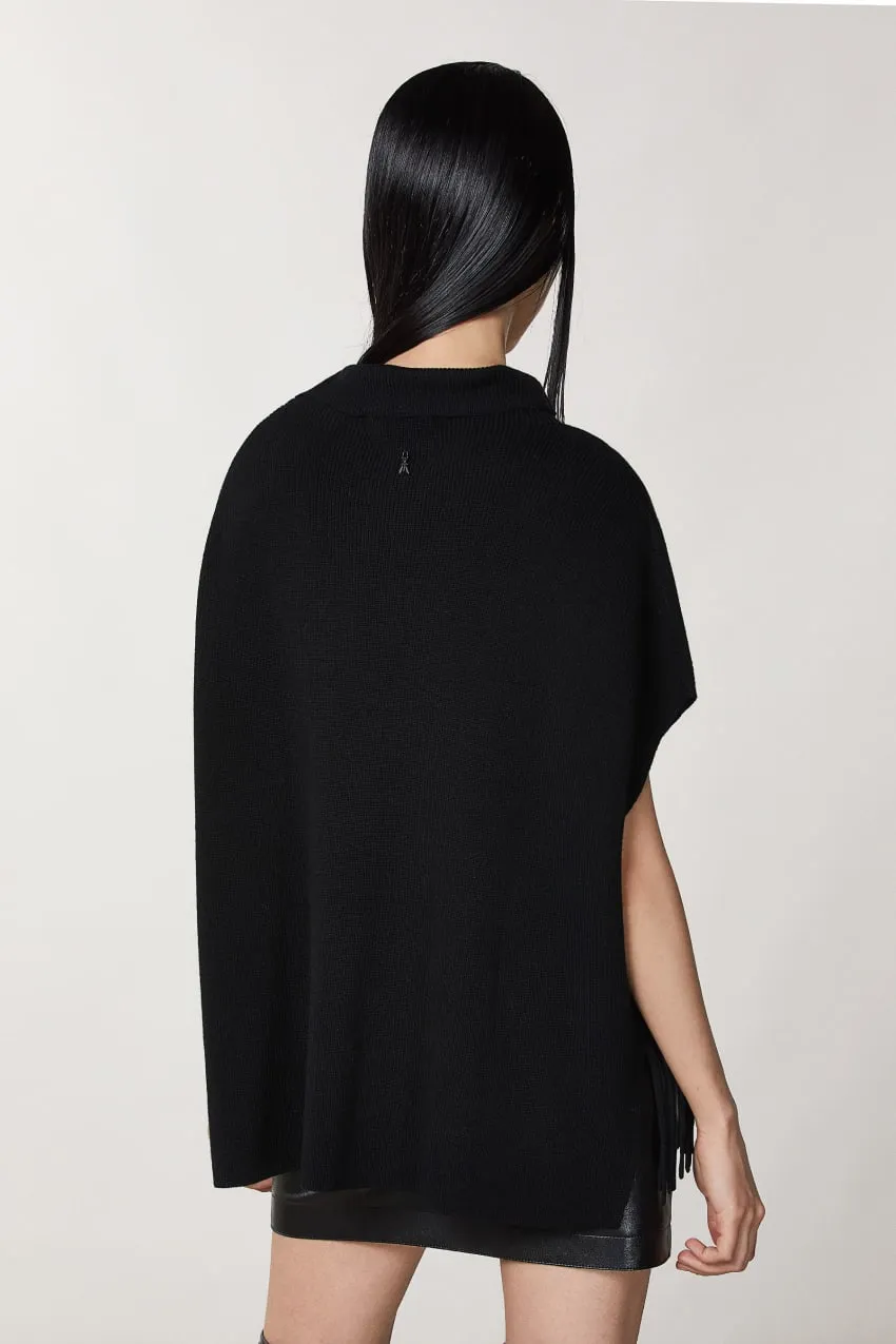 Poncho Frange Lana Organica Nero Patrizia Pepe