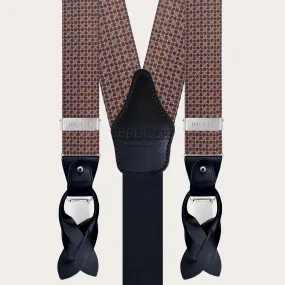 Raffinate bretelle in seta micro fantasia marrone azzurro blu e arancio