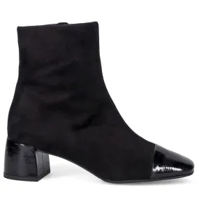 Stivaletto Sangiorgio in camoscio e vernice nero con tacco comodo