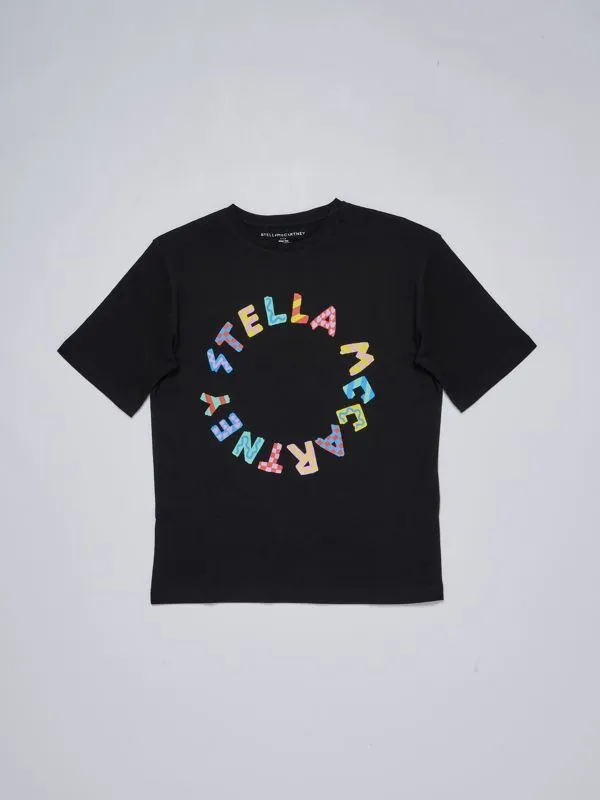 T-shirt bambina Stella McCartney in cotone con logo cartoon Nero