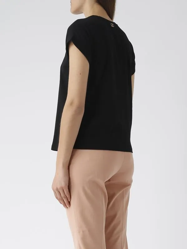 T-shirt donna Twinset in cotone con logo animalier Nero